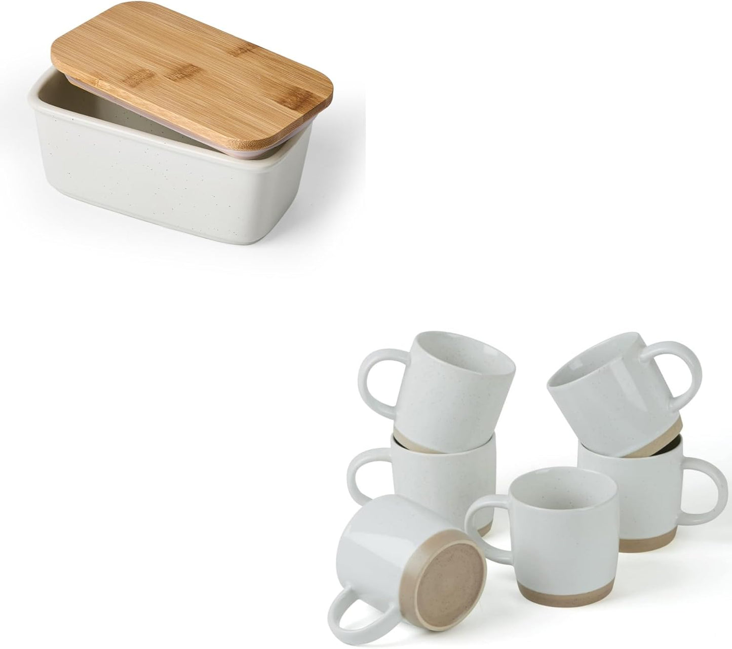 Plato mantequilla con taza café para 6 blancas
