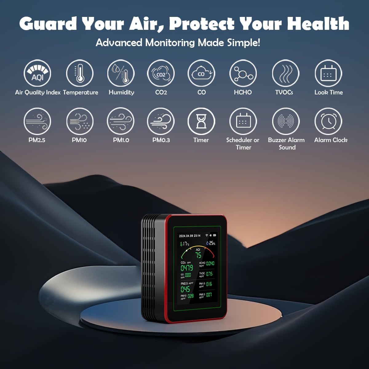 Monitor aire 15 en 1 con app sensores CO2 PM2.5 HCHO