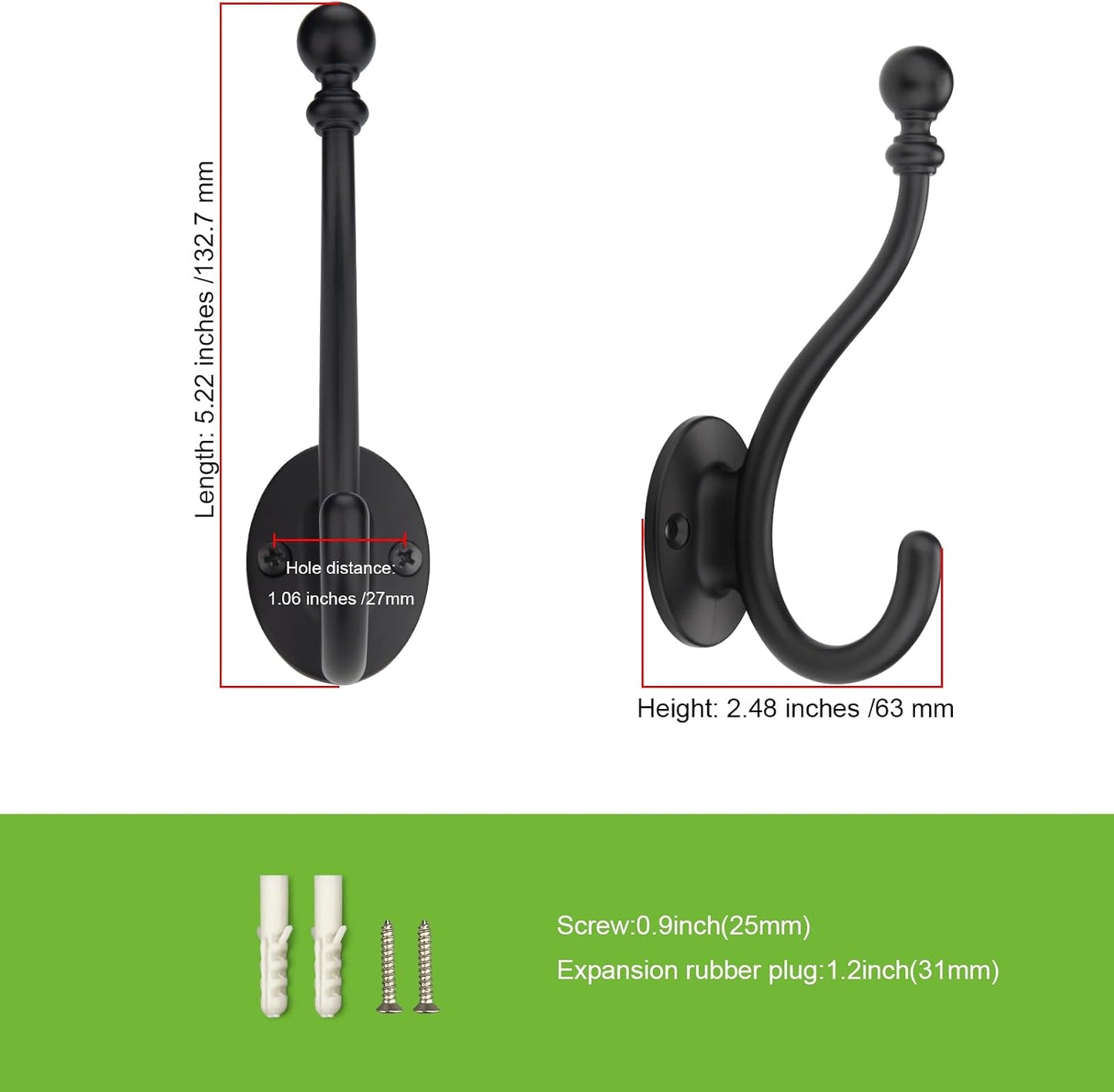 Set 3 Ganchos Toalla Negro Mate Para Baño Dormitorio