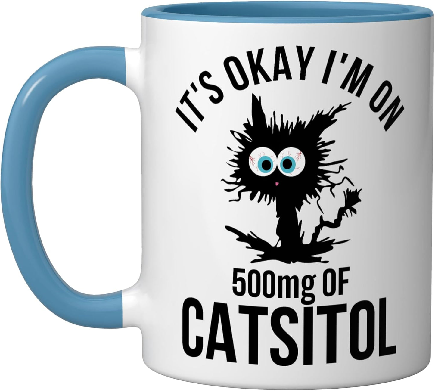 Taza de cerámica con gatos divertida azul/blanco