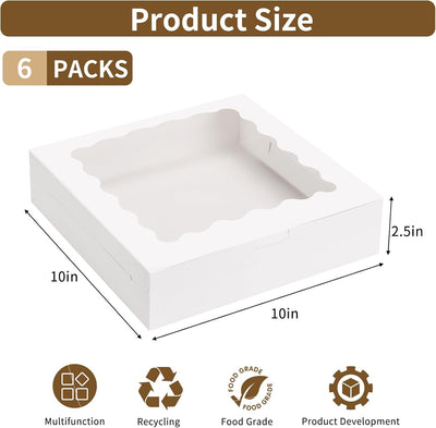Cajas para tartas Moretoes 6 unidades 10x10x2.5 pulgadas con ventana
