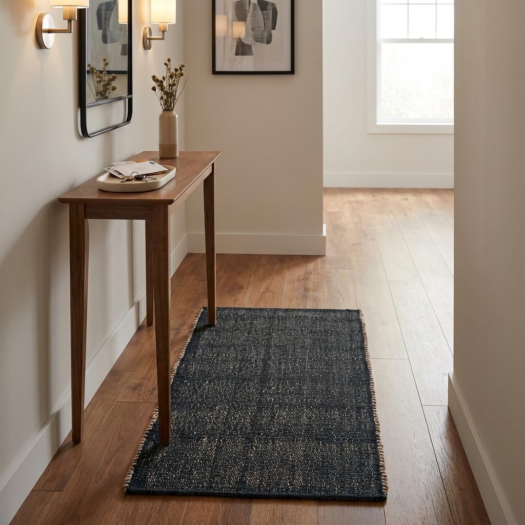 Alfombra trenzada yute negro 2x4pulg moderna para entrada