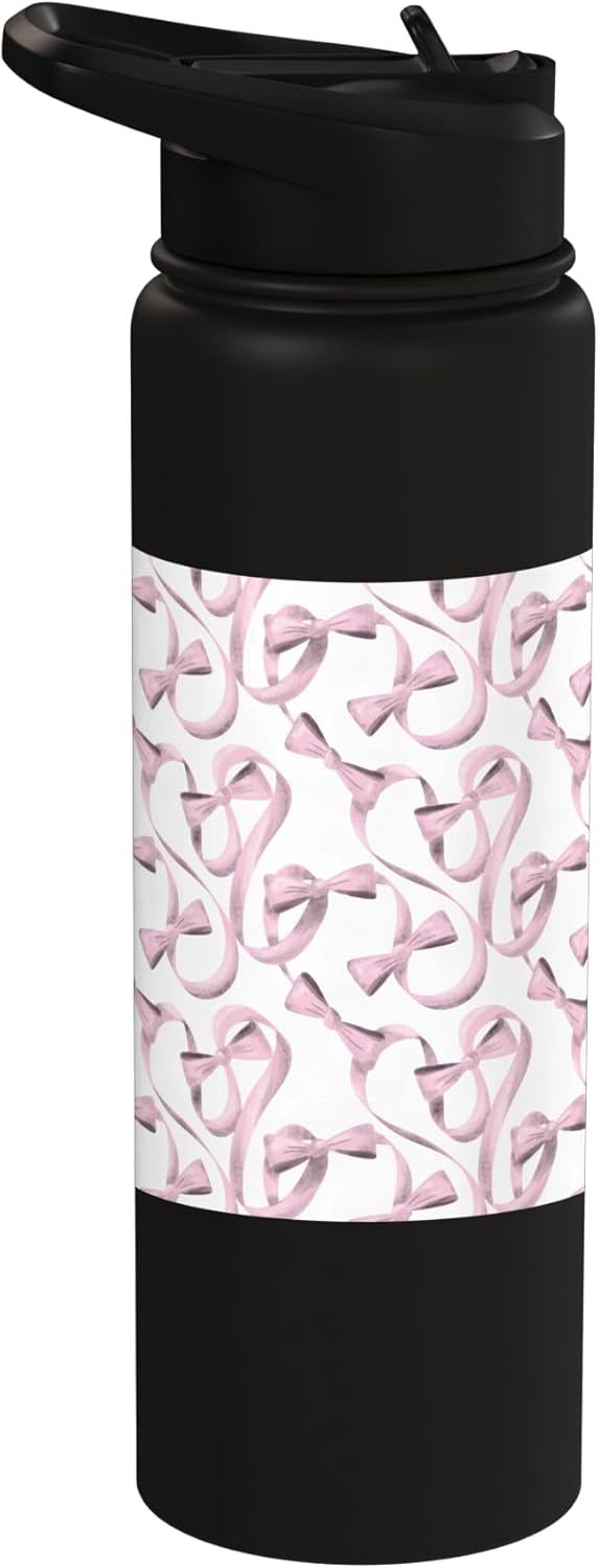 Botella de agua acero inoxidable estampado agua color rosa ribbons coquette