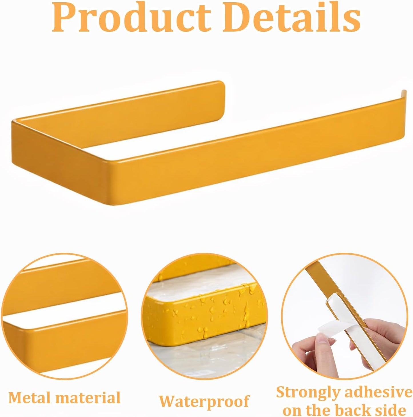 Toallero aluminio forma U 8pulg autoadhesivo dorado