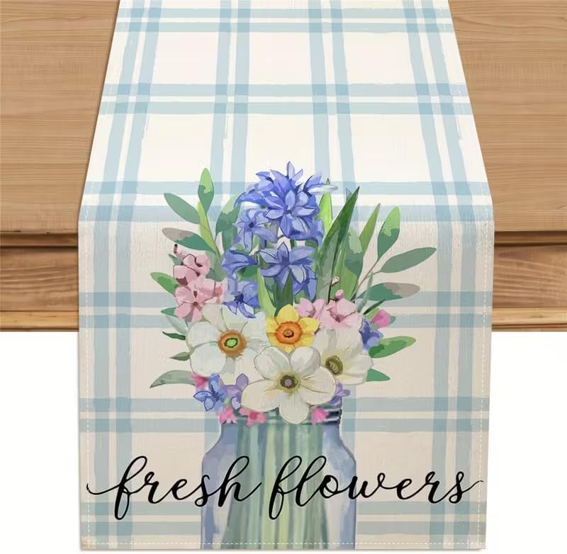 Jarrón de flores azules Buffalo Grid para mesa de primavera y verano