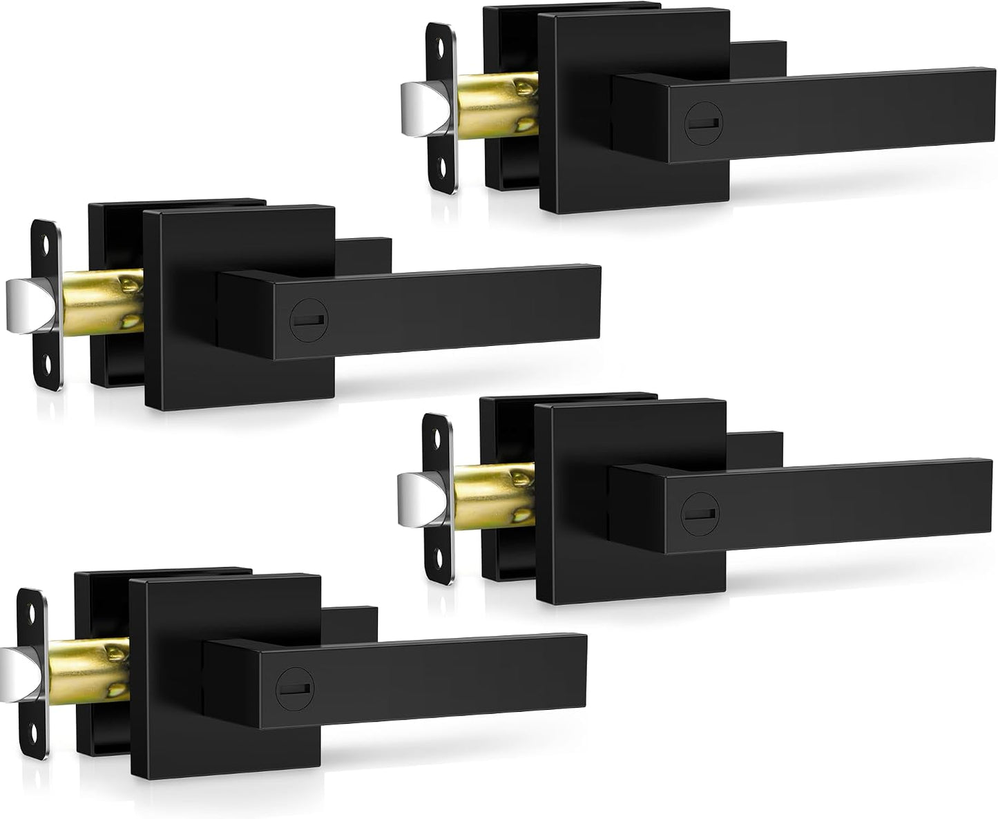 4 Pomas Puerta Negras Mate Cerradura Cuadrada Reversible