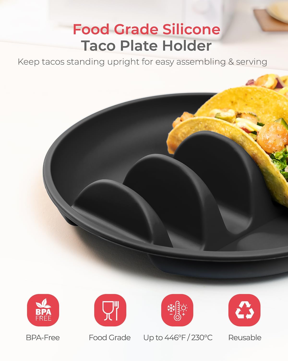 Paquete de 2 platos de silicona para tacos con marco metálico y 4 divisores