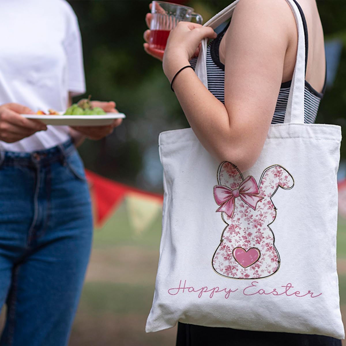 Bolsas de mano con diseño de conejo de Pascua rosa para mujer