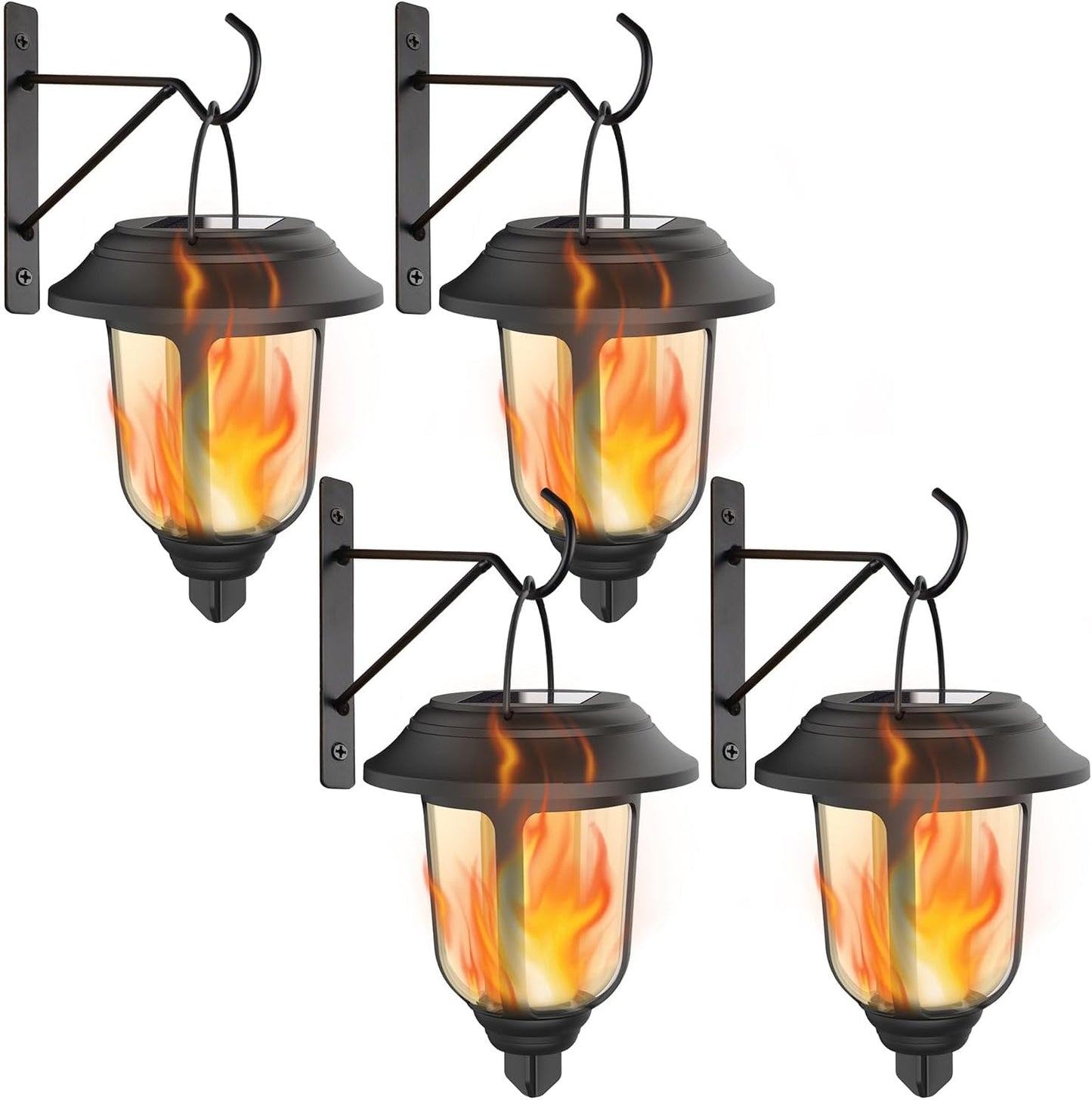 4 Faroles Solares Llama Colgantes LED Parpadeante Impermeables