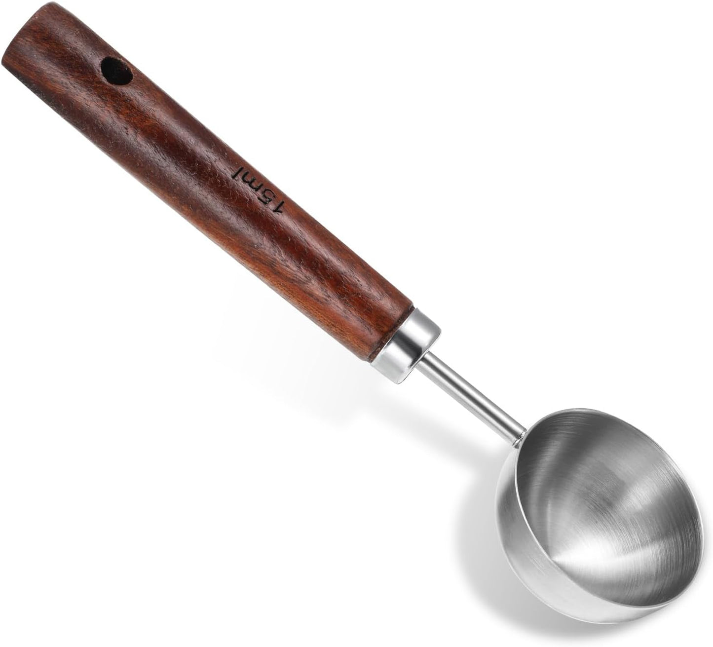 Cuchara medidora vintage de metal con mango de madera para café y té