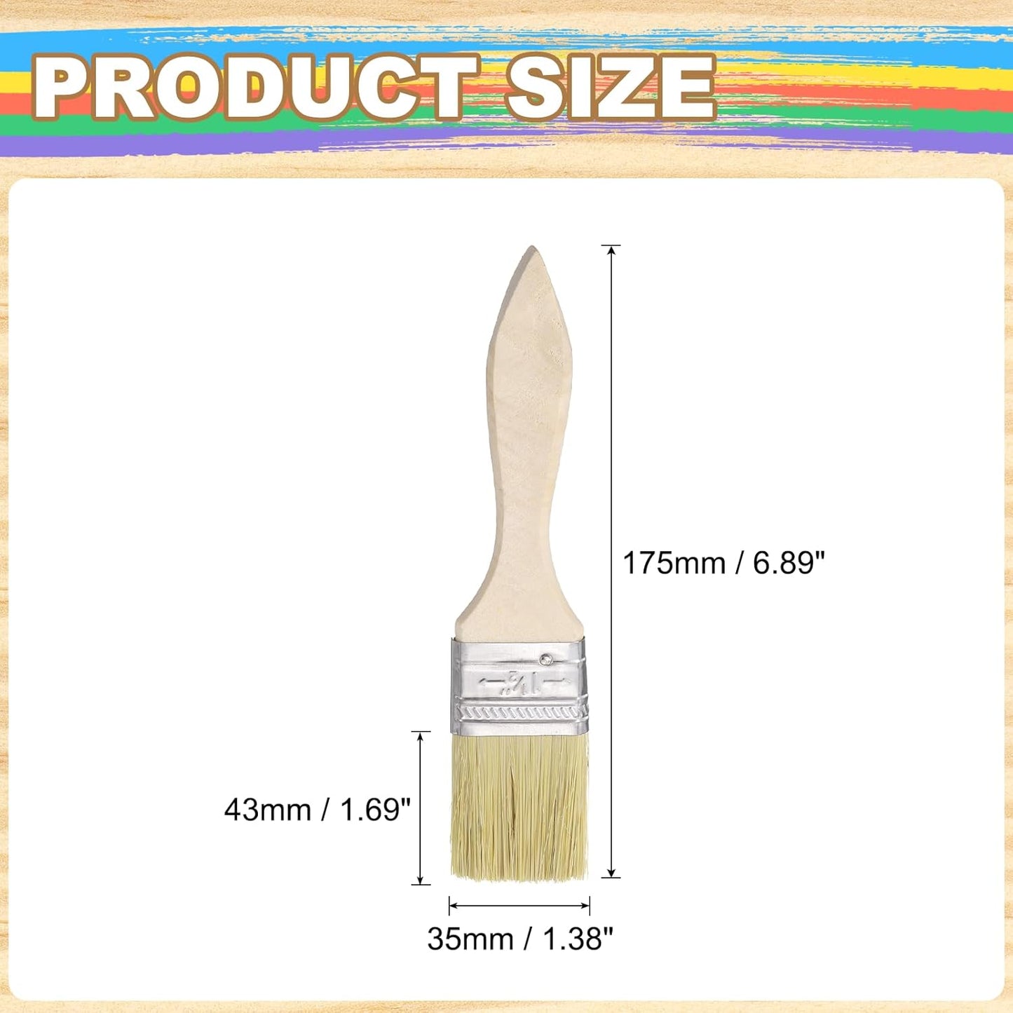 6 Pincel Cerda Plana Mango Madera 1.5pulg Doble Grosor