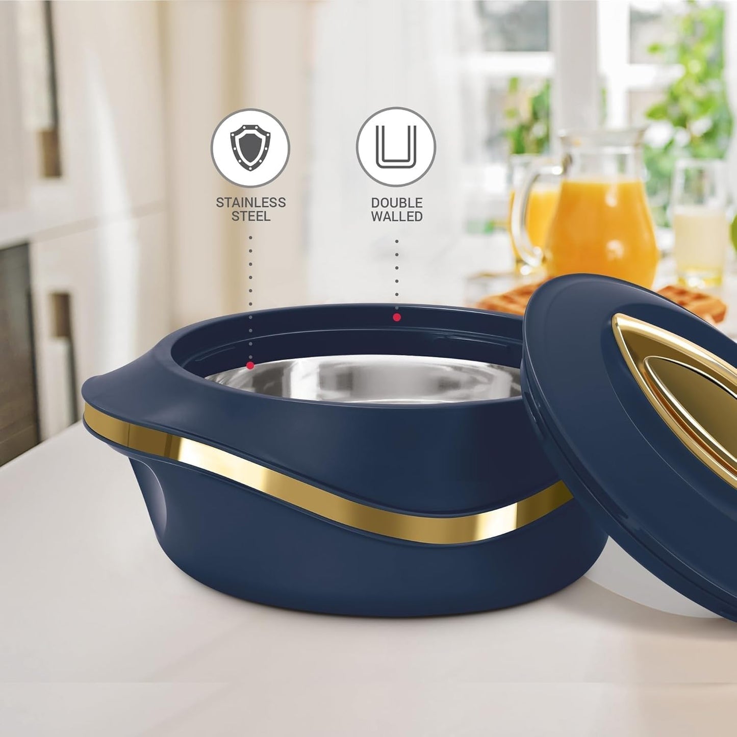 Juego de 3 ollas de acero inoxidable para chapati, roti y biryani azul