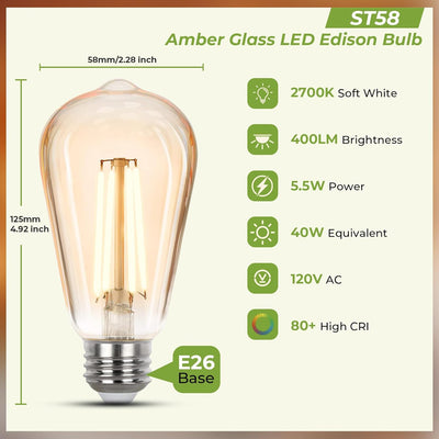 Bombilla LED Edison ST58 E26 2700K blanco cálido pack 4