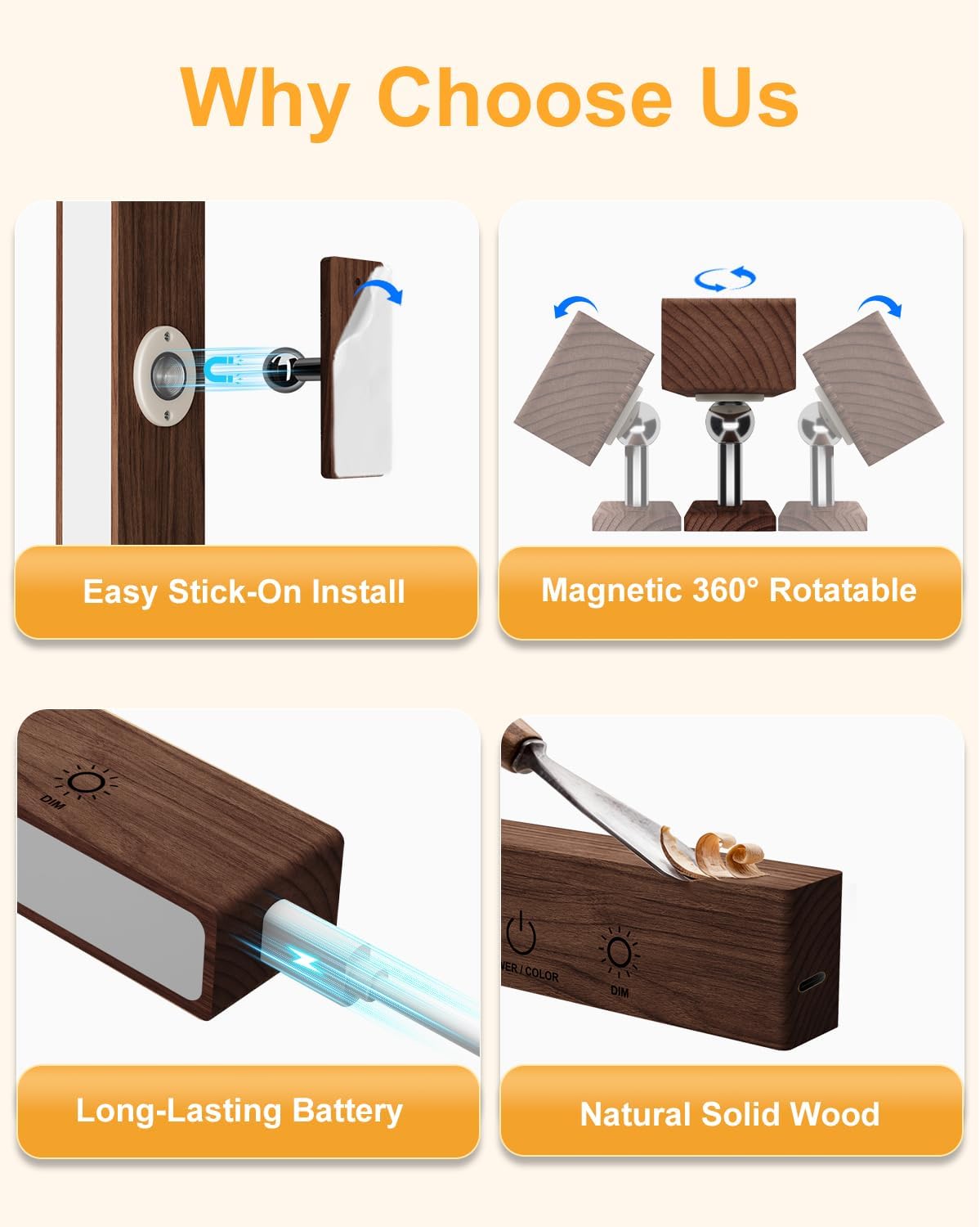 Aplique pared madera recargable 5200mAh con luces RGB