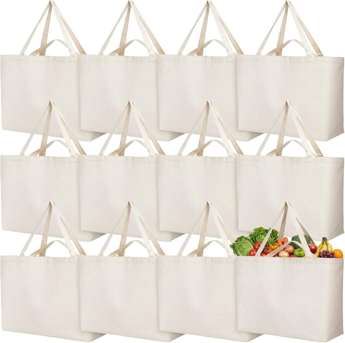 Pack 12 Bolsas Lona Grande 27x16pulg Reutilizables Blanco