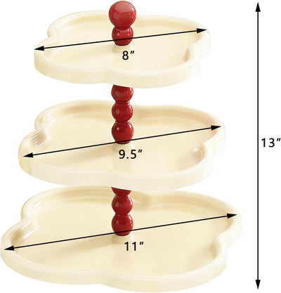 Soporte para cupcakes de 3 niveles en plástico color crema con detalles rojos