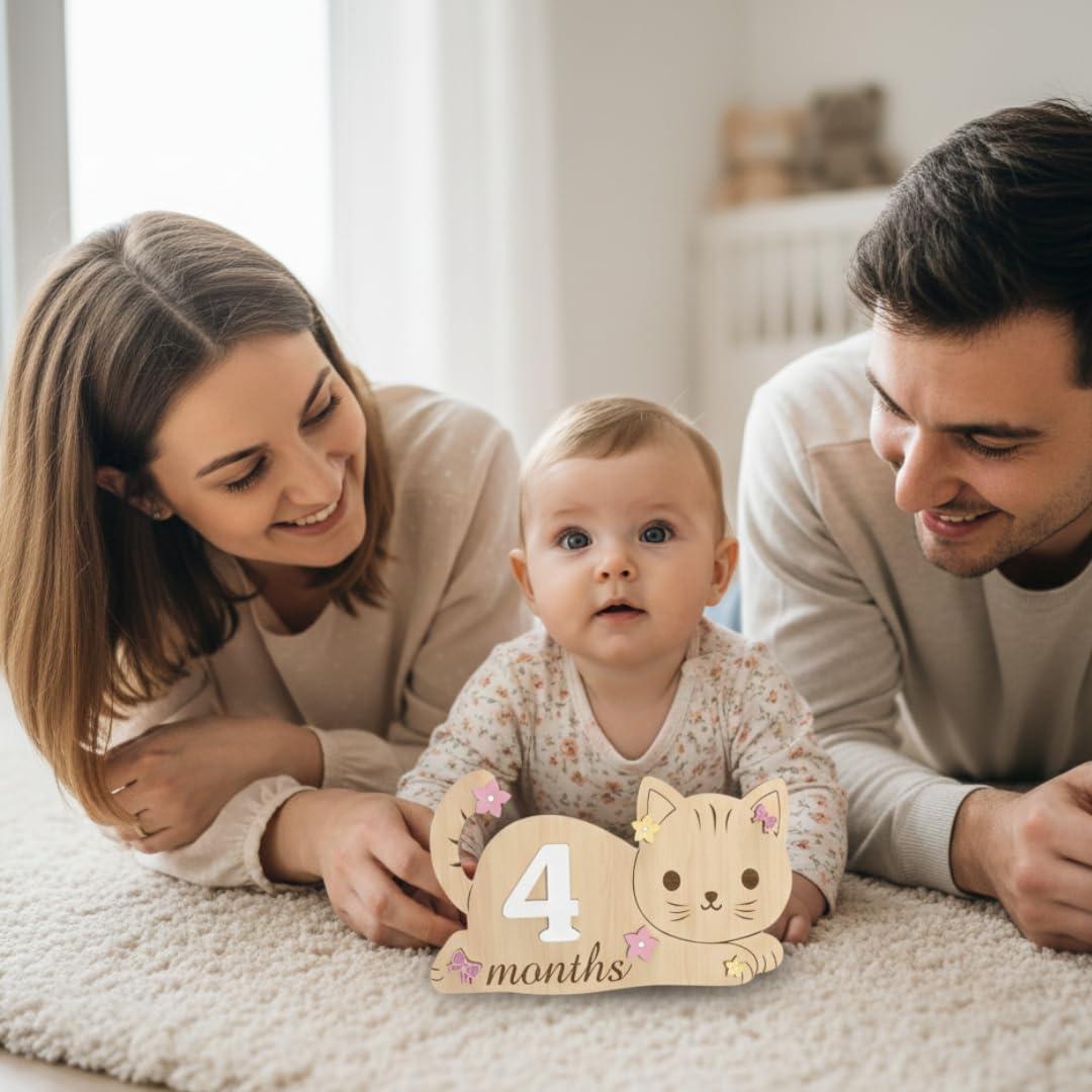 Letreros madera hitos bebé 1-12 meses con números