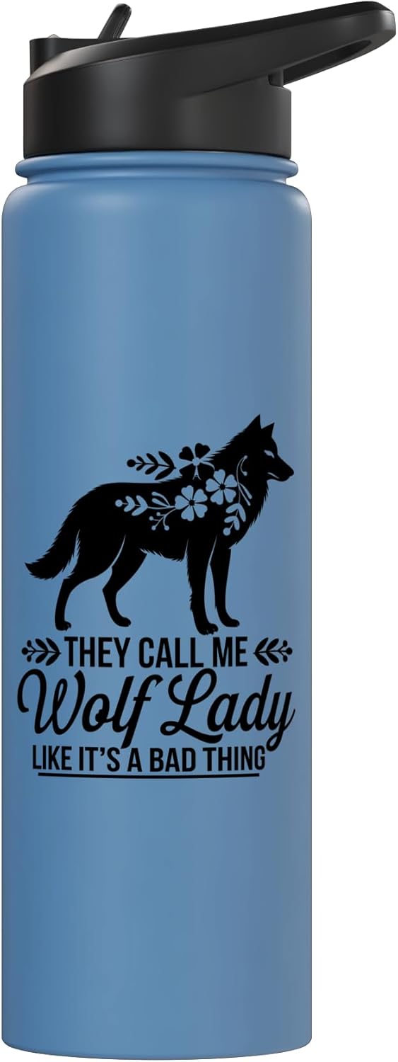 Botella de agua acero inoxidable Wolf Lady aislada