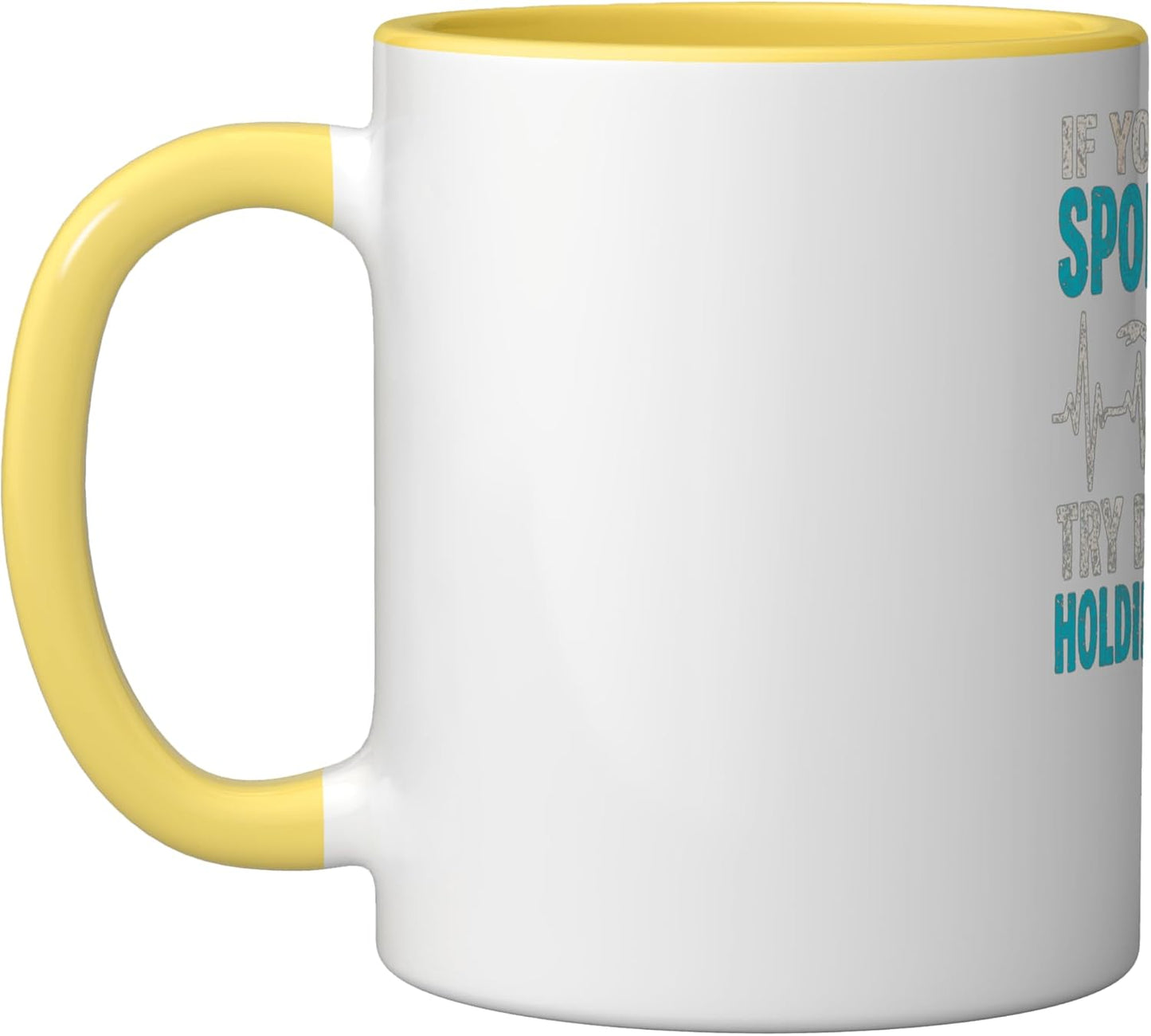Taza Cerámica para Respirar con Esfuerzo Deportivo Amarillo/Blanco