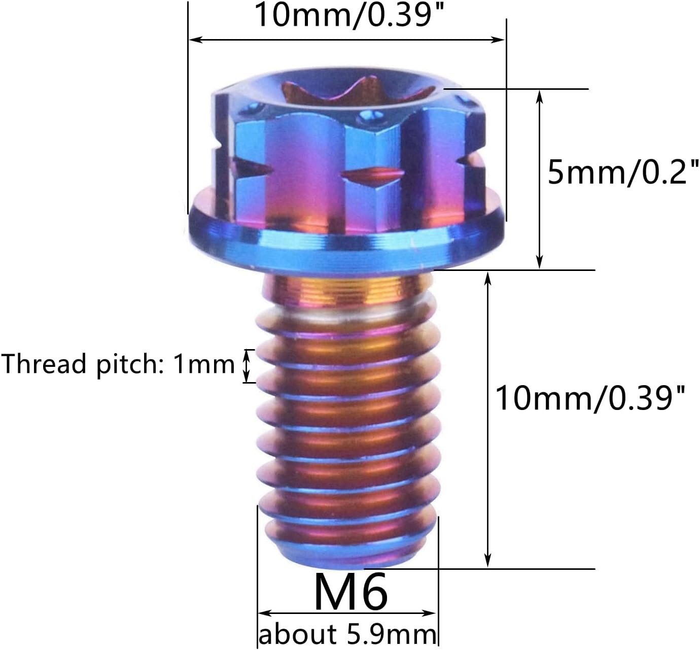 Tuerca de titanio M6x10mm con cabeza torx 4 pzas