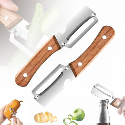 Pelador multifuncional 2 en 1 de verduras acero inoxidable mango madera