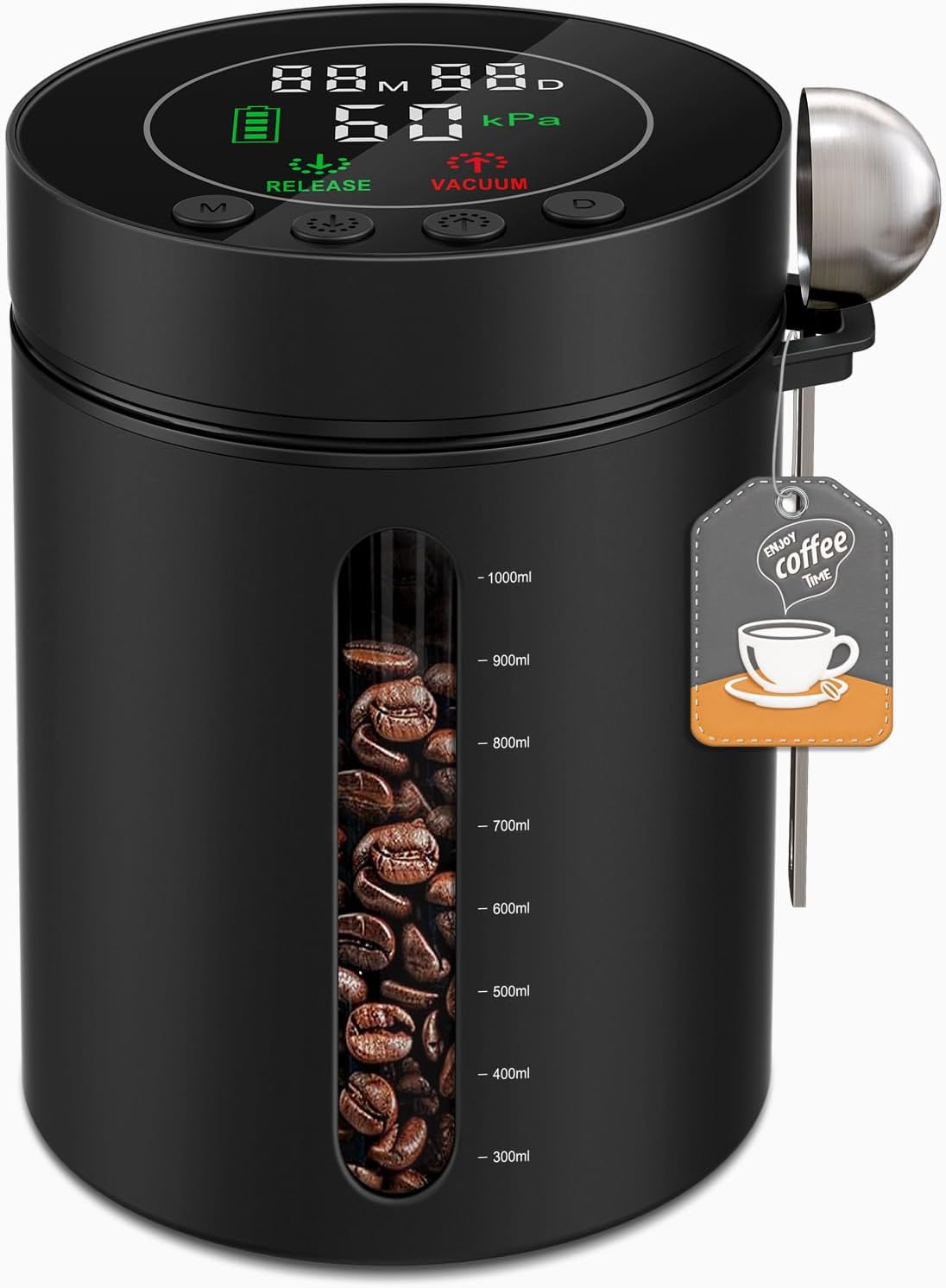 Recipiente automático de café al vacío con sensor de presión y pantalla LED