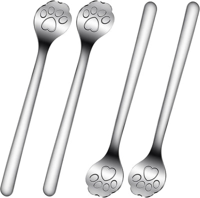 Set 4 cucharas acero inox 5.8pulg diseño pata gato postre