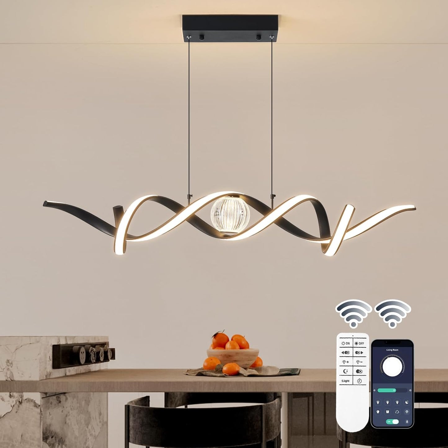 Lámpara colgante LED negra regulable 39pulg para comedor