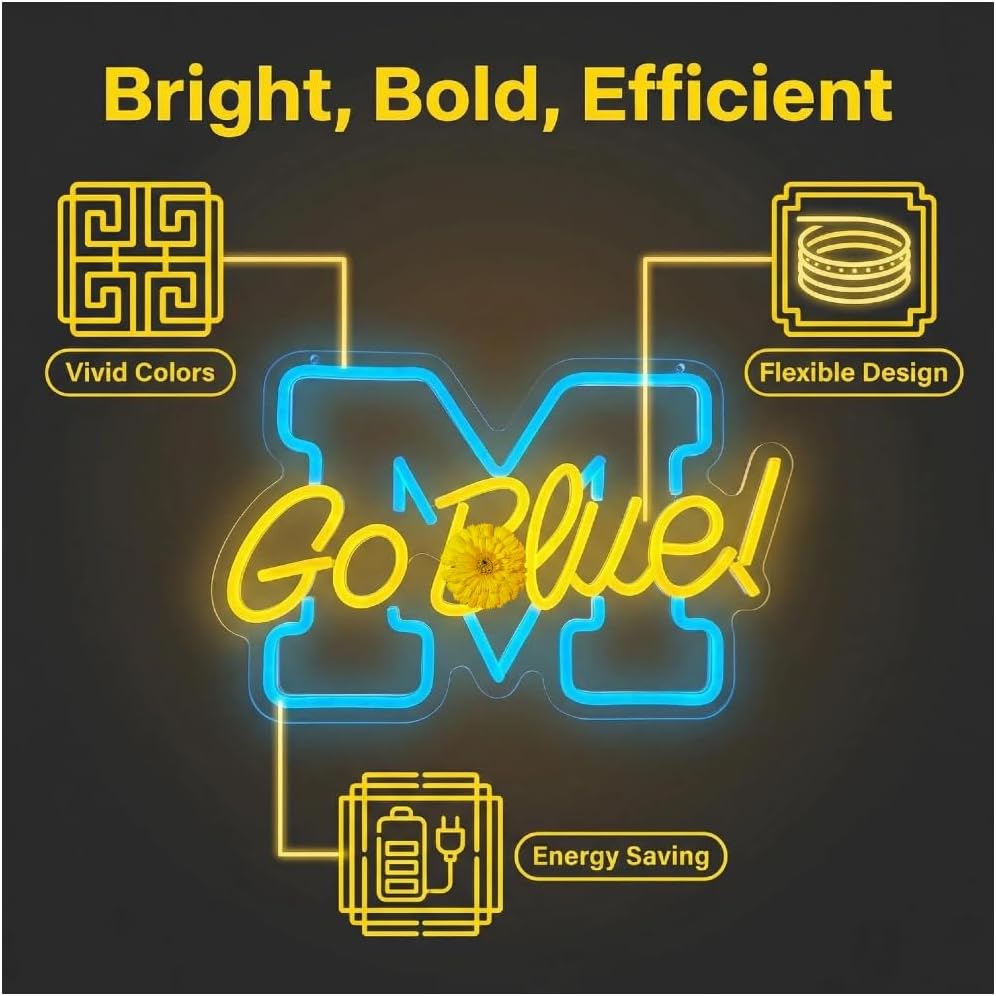 Letrero LED GO BLUE arte de pared para fans Michigan