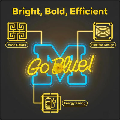 Letrero LED GO BLUE arte de pared para fans Michigan