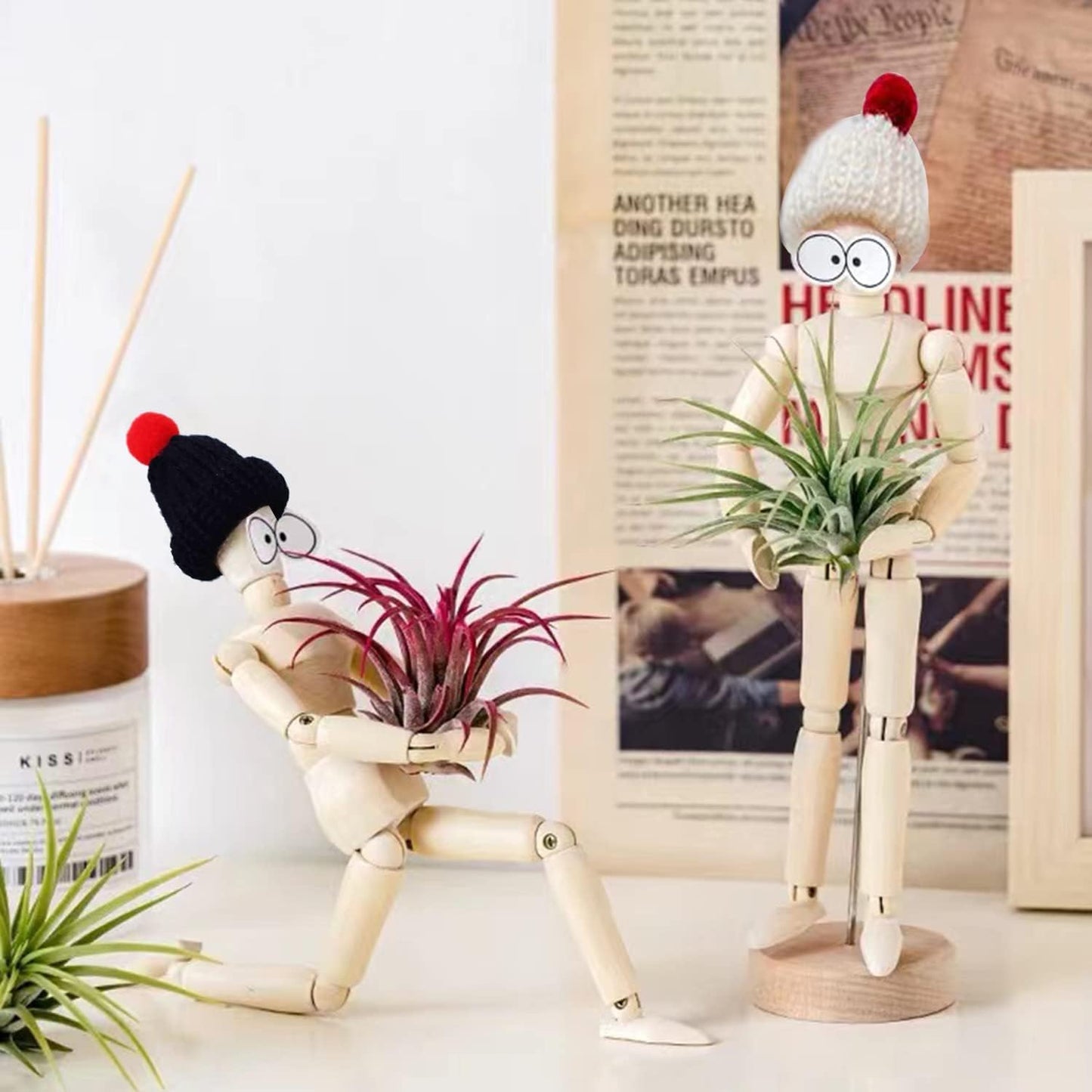 3 Soportes Plantas Aire Maniquí Madera Ajustable