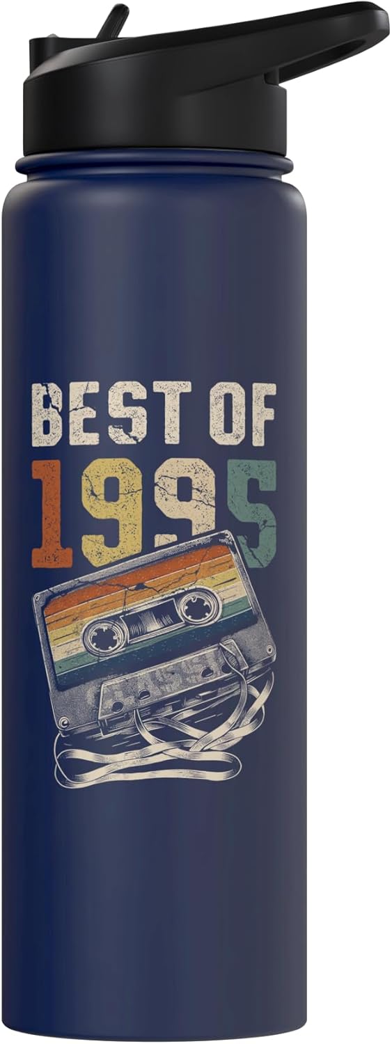 Botella de agua acero inoxidable aislada retro cumpleaños