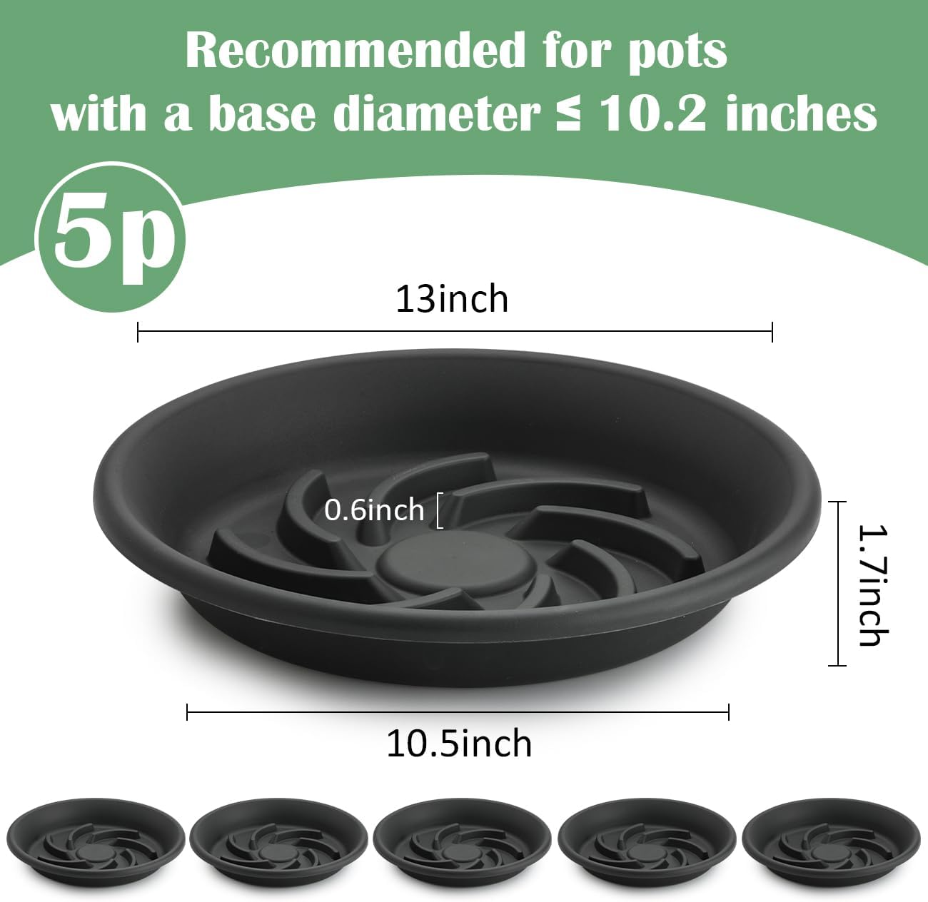 Platillo plantas 13pulg set 5 elevadores bandejas goteo