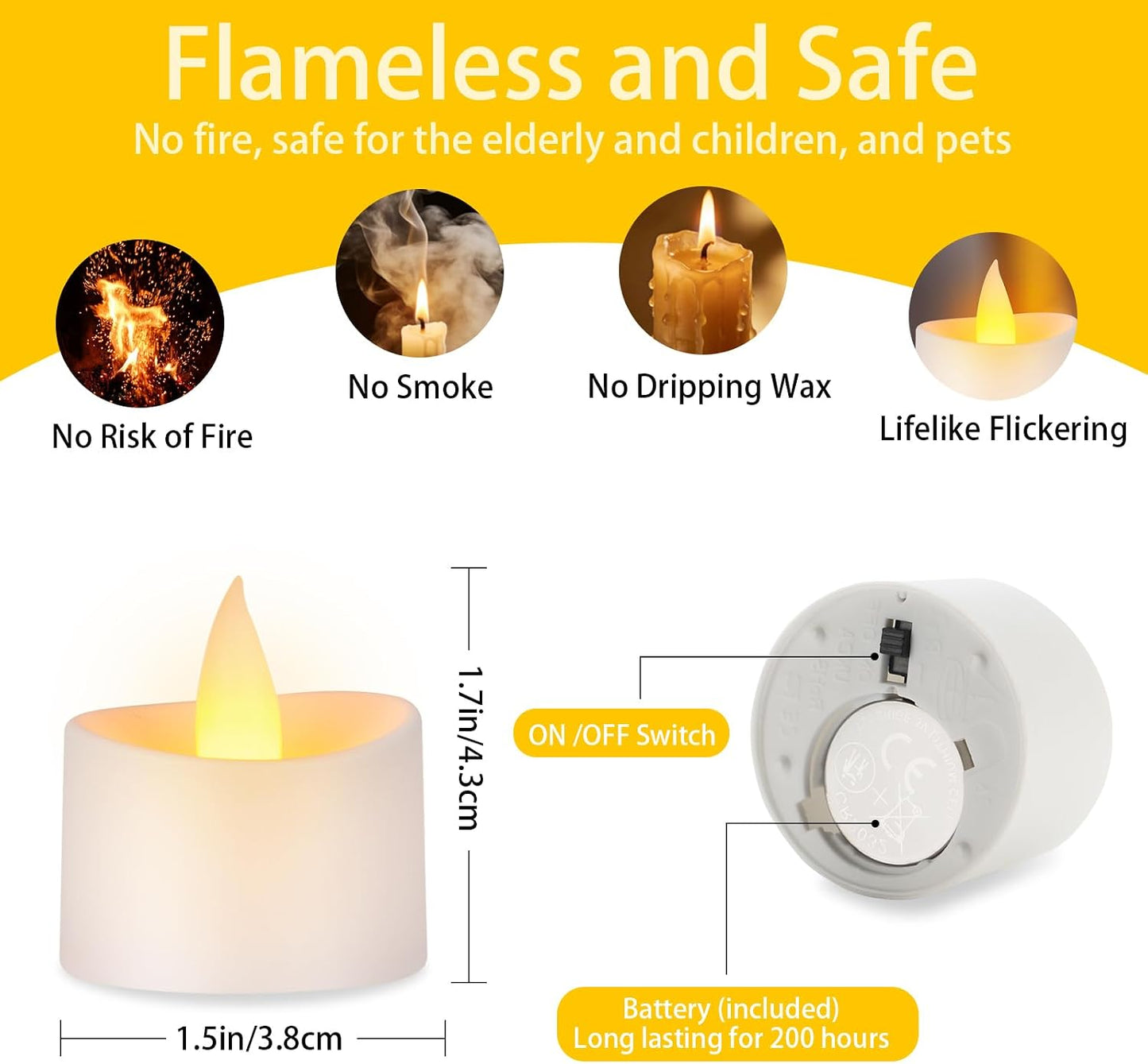 Velas LED ámbar pack 50 con pilas larga duración