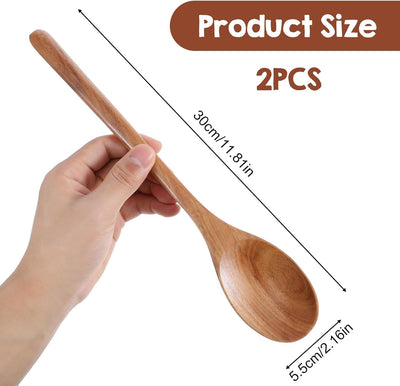 2 cucharas de madera de acacia para cocinar, grandes de 12 pulgadas con agarre cómodo