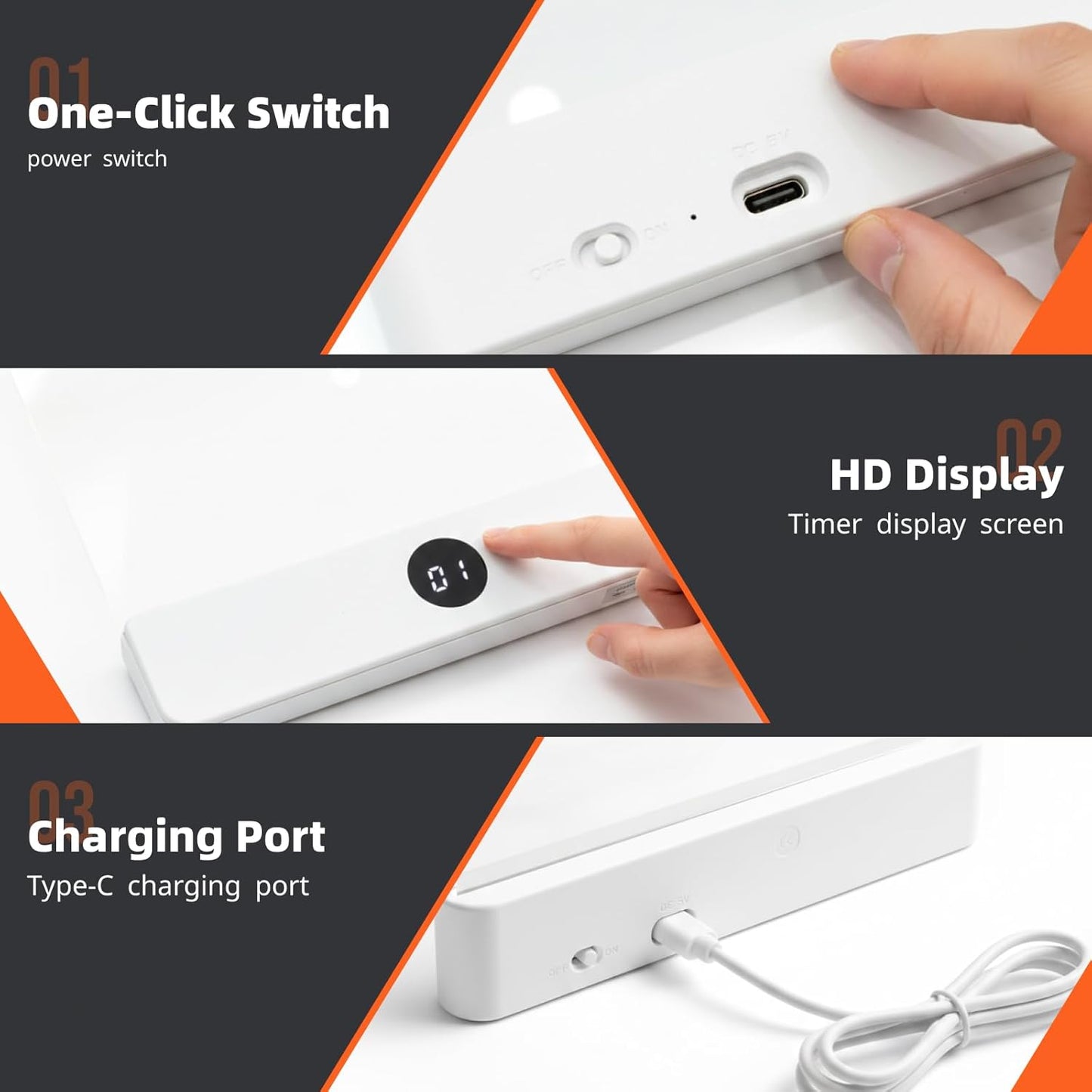 Lámpara de lectura LED recargable con 3 luces de clip