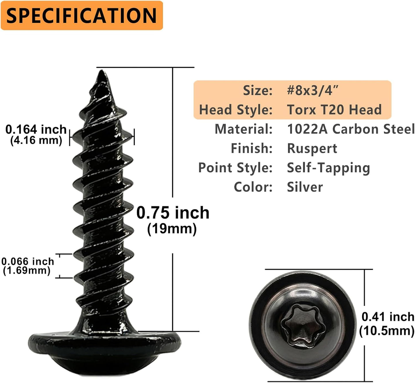 100 Pzas Tornillos Madera T20 Torx Autorroscantes Negro