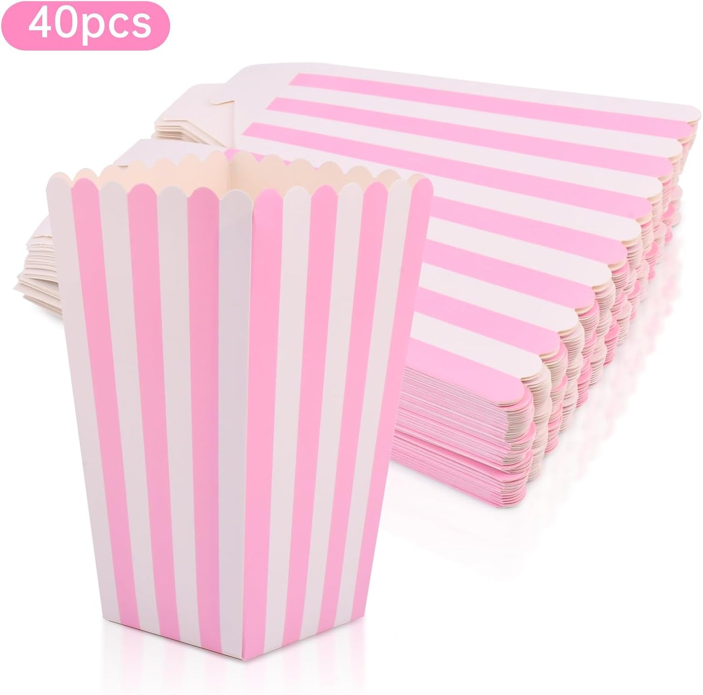 Cajas de papel para palomitas de maíz con bolsas a rayas blancas tamaño L