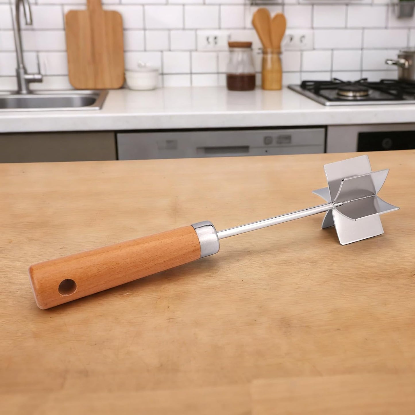 Picador carne acero inox mango madera 6 hojas multiuso