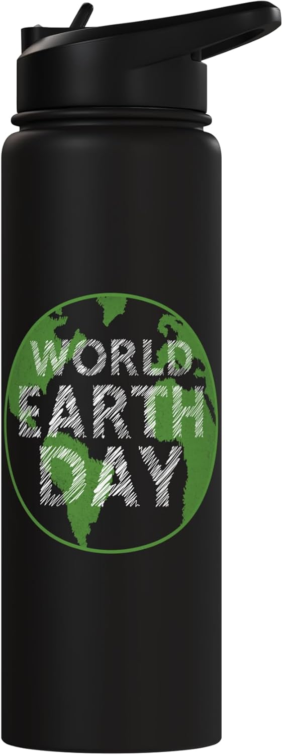 Botella de agua acero inoxidable aislada Día de la Tierra