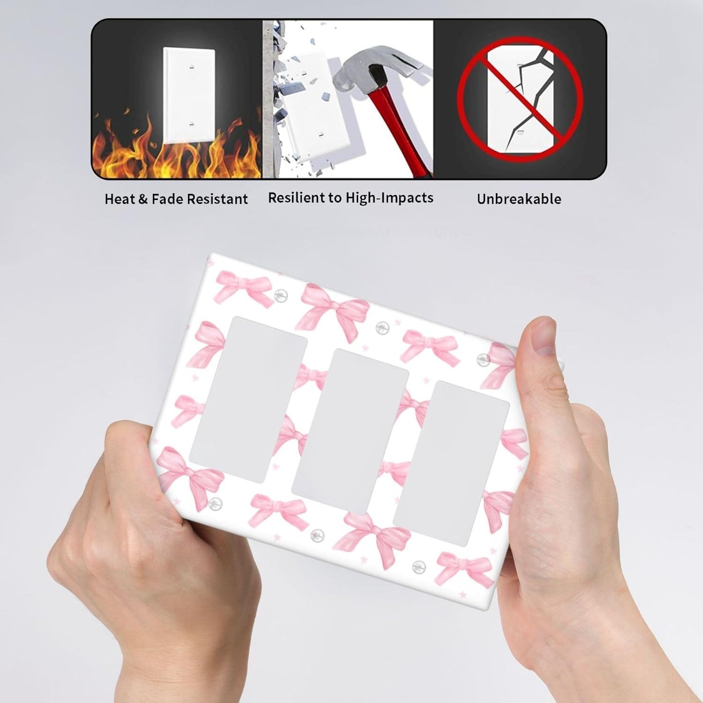 Placa interruptor luz basculante triple con lazo rosa decorativa