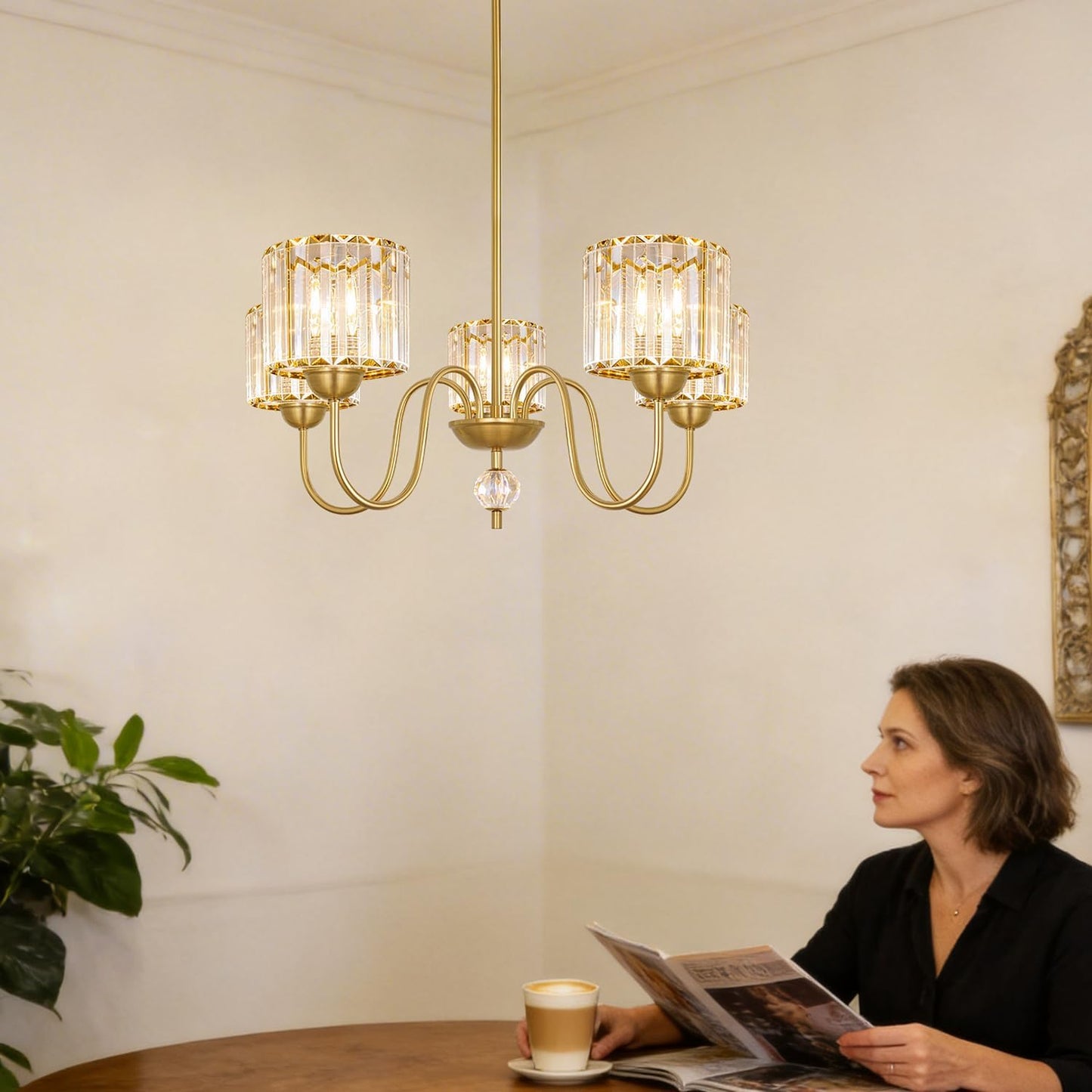 Lámpara de techo moderna con cristal 5 luces para comedor