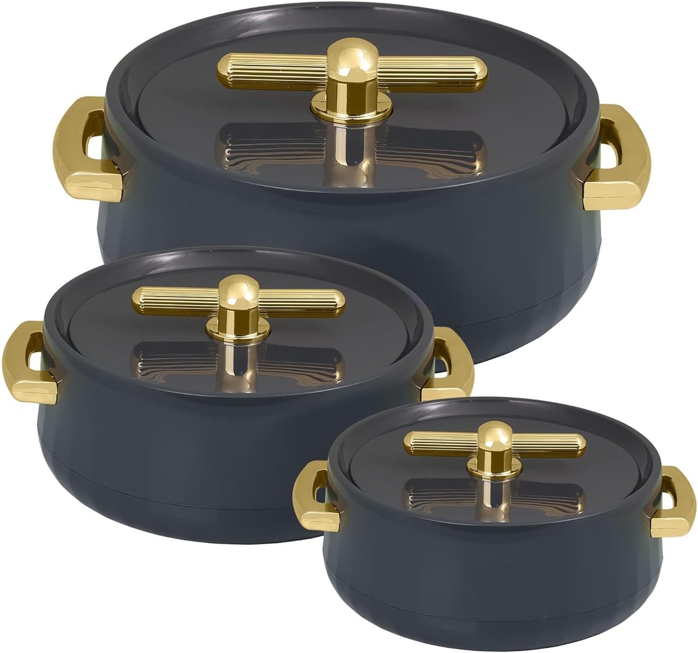 Set 3 Cacerolas Acero Inox Chapati Roti Biryani Gris Oscuro