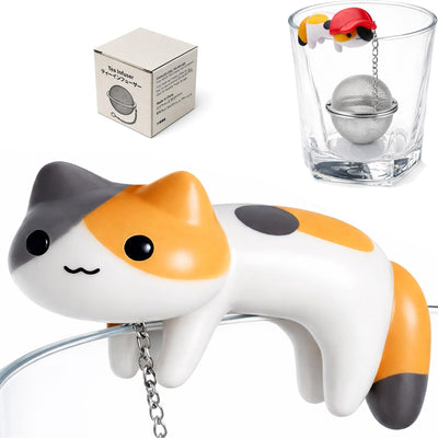 Infusor de té para hojas sueltas con gancho para taza calicó tapa roja desmontable malla fina acero inoxidable 304