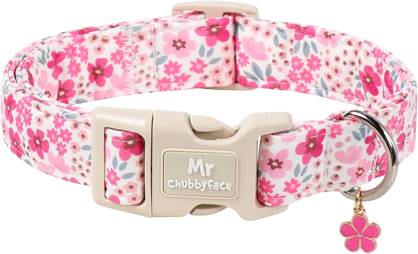 Collar perro rosa con flores hebilla plástico ajustable