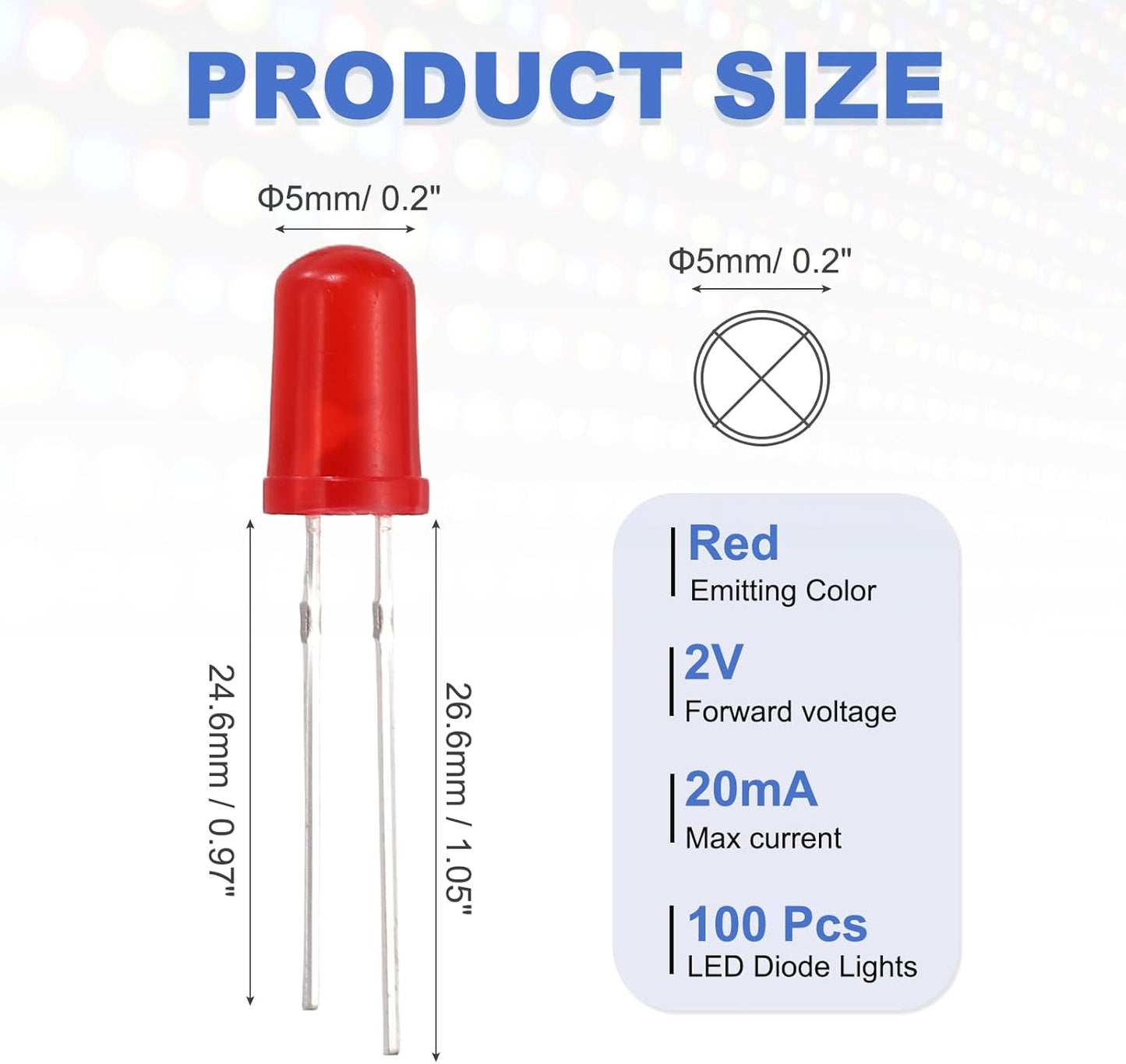 100 Luces LED rojas 2V 20mA para circuitos electrónicos