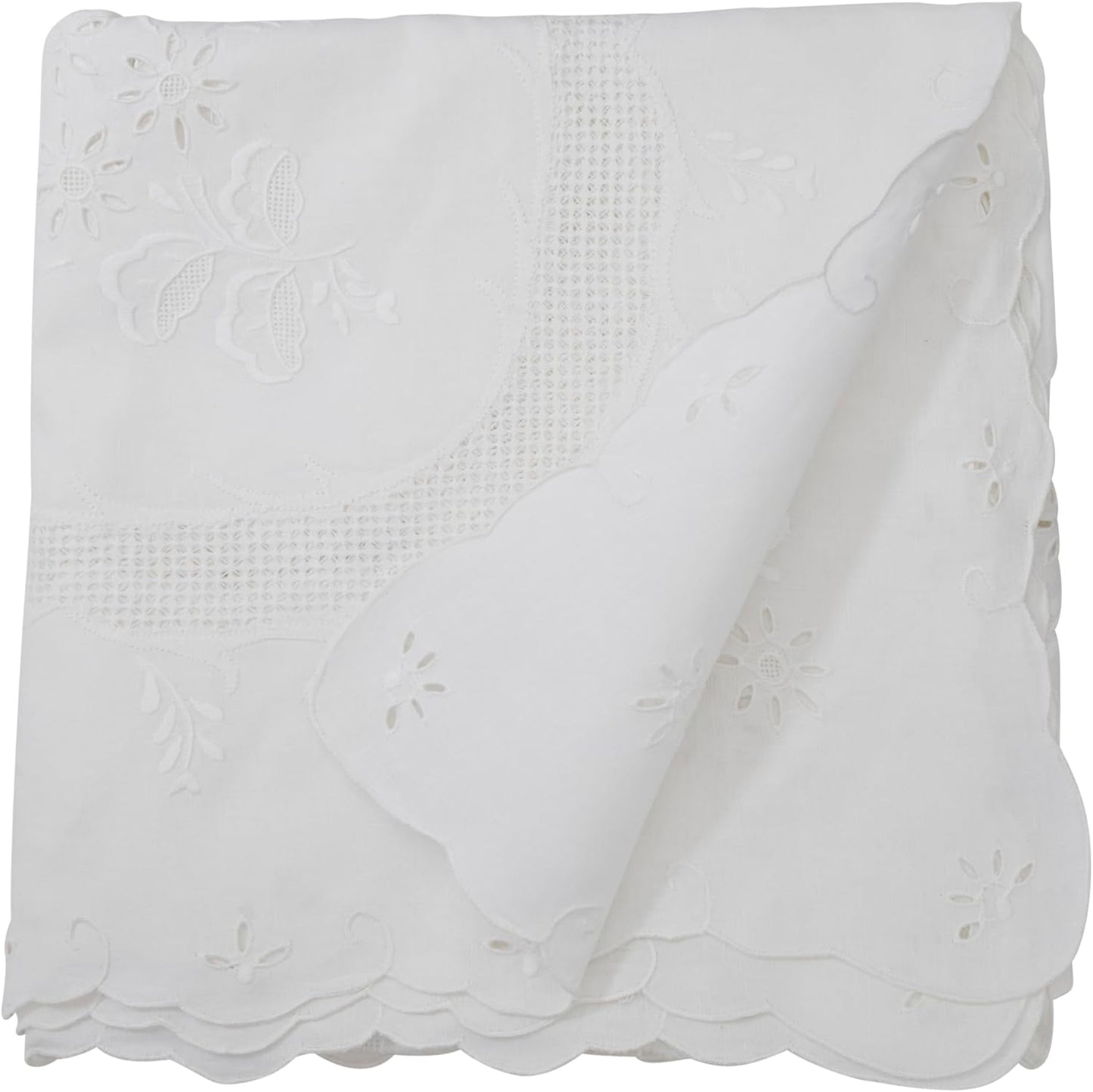 Mantel de lino con bordado encaje escalonado 54x54 pulg