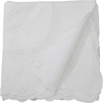 Mantel de lino con bordado encaje escalonado 54x54 pulg
