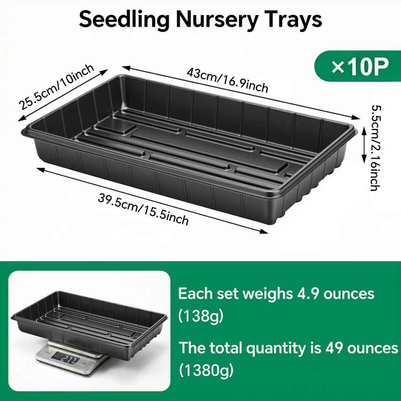 10 bandejas cultivo plantas sin agujeros drenaje