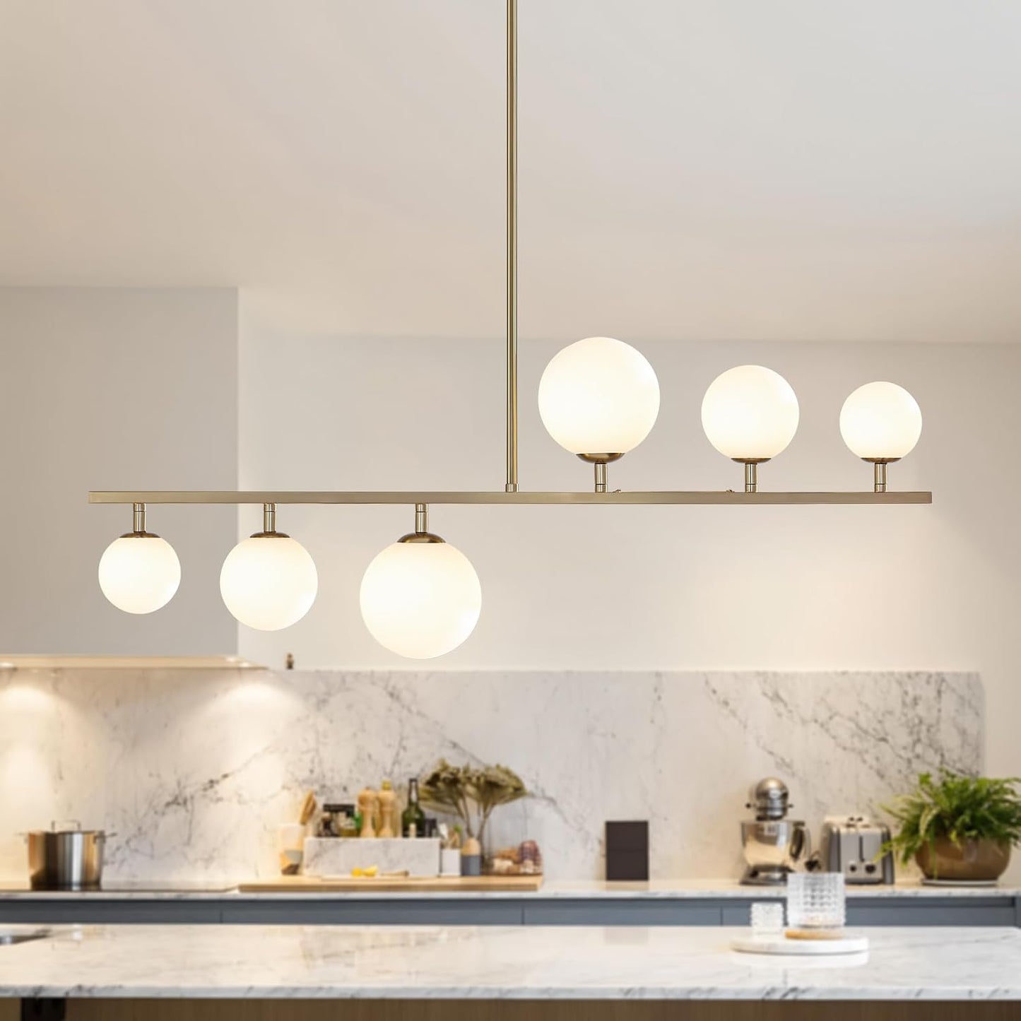 Candelabro Sputnik 6 luces latón dorado para isla cocina
